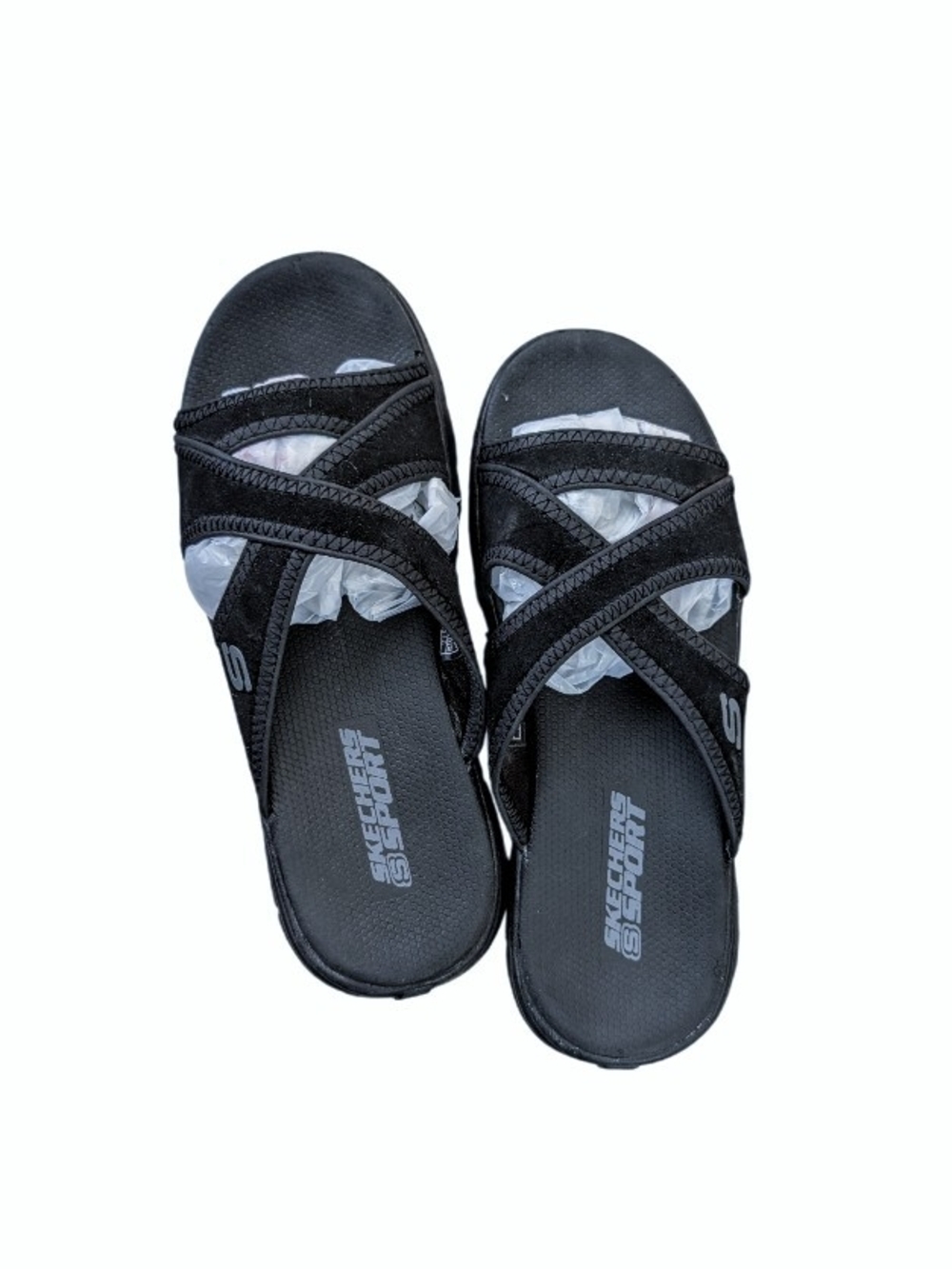 Skechers Sport Black Reggae Cross Strap Slides /Sandals, Women's Size 7 - Picture 4 of 5